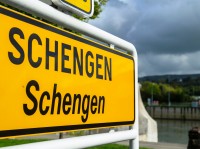 epa04505610 A view of Schengen's sign in the village of Schengen, Luxembourg, 14 October 2014. EPA/NICOLAS BOUVY